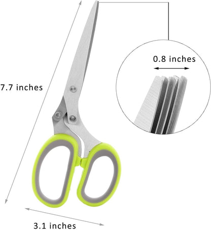 Herb Scissors, Multipurpose 5 Blade Kitchen Cutting Shear with Safety Cover and Cleaning Comb