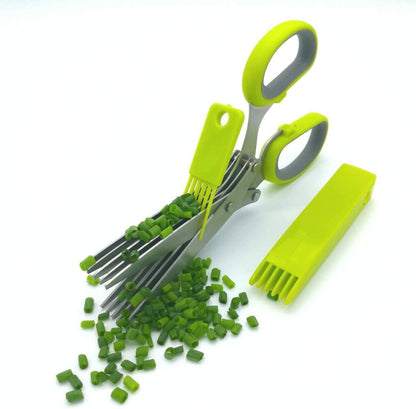 Herb Scissors, Multipurpose 5 Blade Kitchen Cutting Shear with Safety Cover and Cleaning Comb