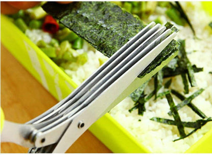 Herb Scissors, Multipurpose 5 Blade Kitchen Cutting Shear with Safety Cover and Cleaning Comb