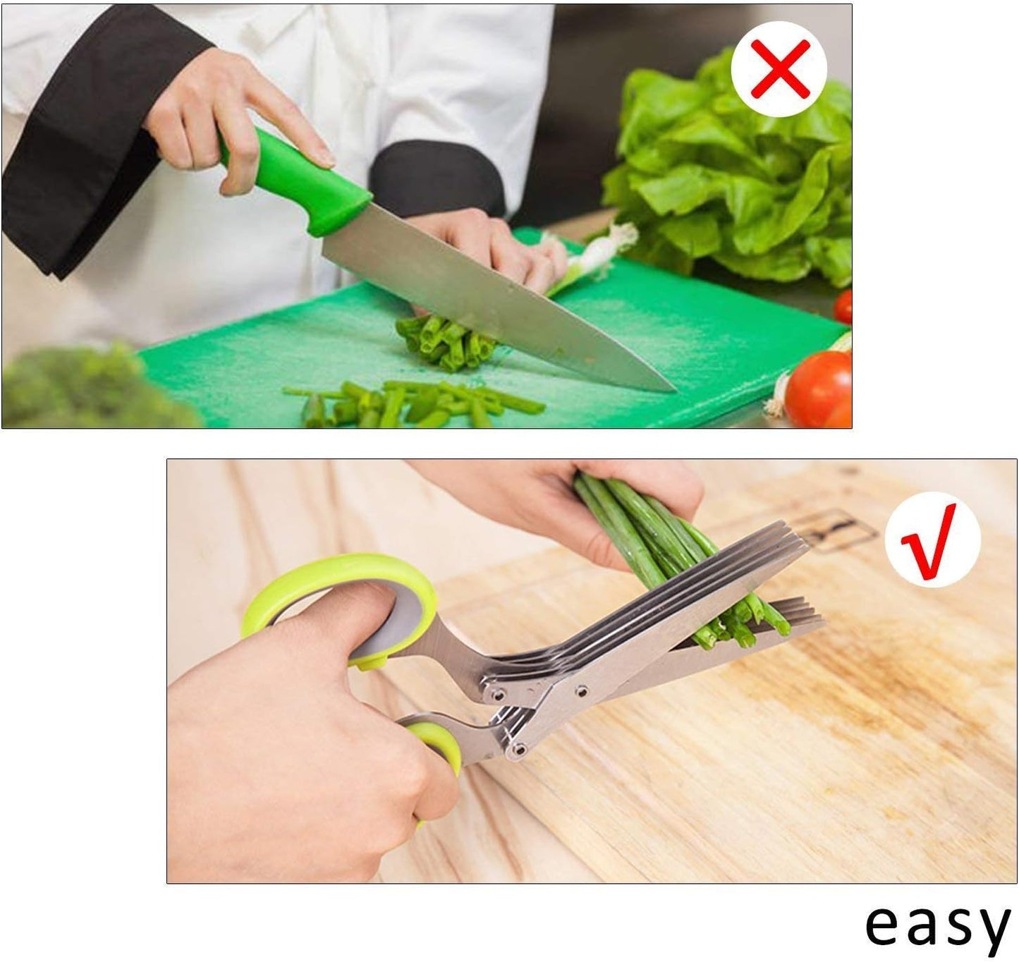Herb Scissors, Multipurpose 5 Blade Kitchen Cutting Shear with Safety Cover and Cleaning Comb
