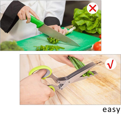 Herb Scissors, Multipurpose 5 Blade Kitchen Cutting Shear with Safety Cover and Cleaning Comb