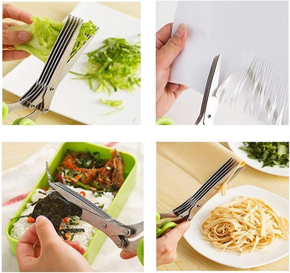 Herb Scissors, Multipurpose 5 Blade Kitchen Cutting Shear with Safety Cover and Cleaning Comb