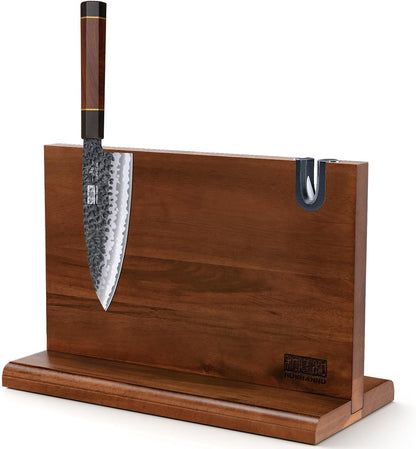 6 Inch Deba Knife, Japanese VG10 High Carbon Steel Kitchen Knife for Sushi Sashimi & Magnetic Knife Block 14 x 10 Inches, Double Sided Magnetic Knife Holder