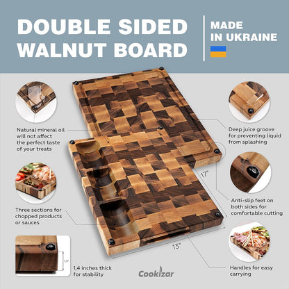 Walnut Cutting Boards for Kitchen End Grain Cutting Board - Chopping Board Wood Cutting Board - Wooden Butcher Block Cutting Board, Meat Cutting Board with Juice Groove EBC