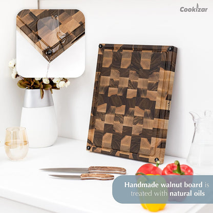 Walnut Cutting Boards for Kitchen End Grain Cutting Board - Chopping Board Wood Cutting Board - Wooden Butcher Block Cutting Board, Meat Cutting Board with Juice Groove EBC
