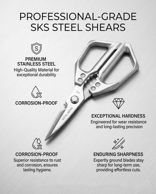 Heavy Duty Poultry Shears, Stainless Steel Kitchen Scissors for Chicken Bones, Turkey, Meat, BBQ Prep, Serrated Blade All-Metal Cooking Shears, Dishwasher Safe