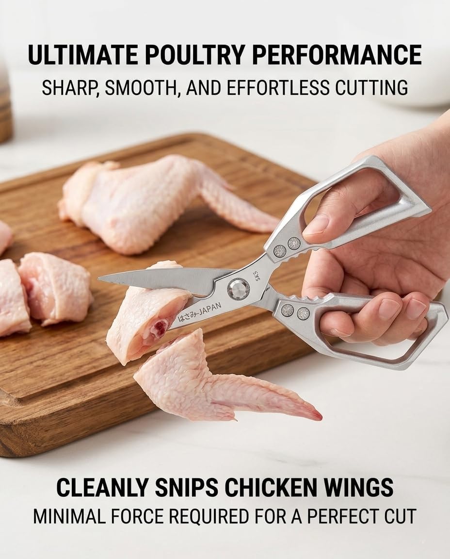 Heavy Duty Poultry Shears, Stainless Steel Kitchen Scissors for Chicken Bones, Turkey, Meat, BBQ Prep, Serrated Blade All-Metal Cooking Shears, Dishwasher Safe