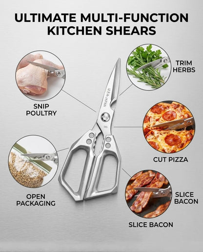 Heavy Duty Poultry Shears, Stainless Steel Kitchen Scissors for Chicken Bones, Turkey, Meat, BBQ Prep, Serrated Blade All-Metal Cooking Shears, Dishwasher Safe