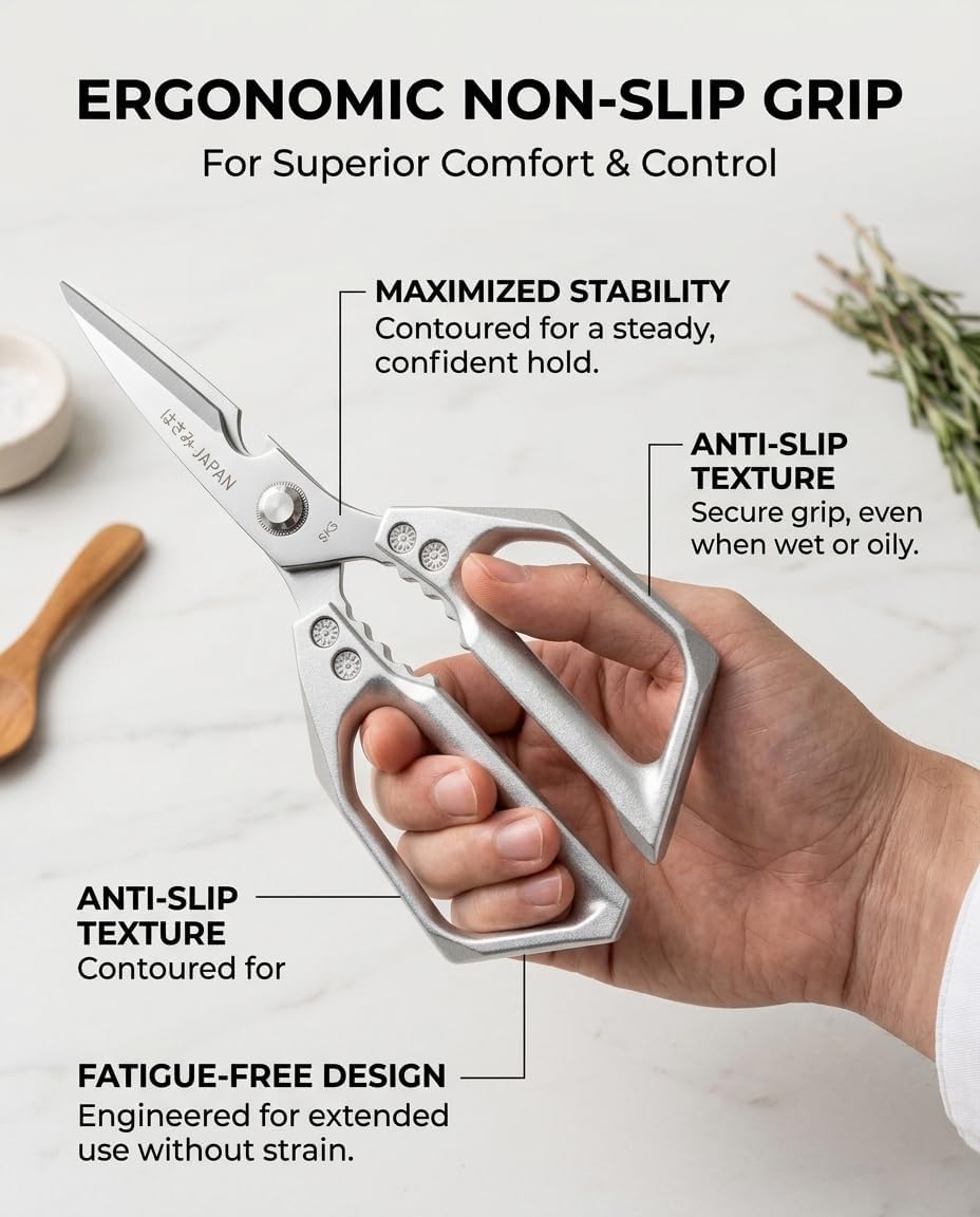 Heavy Duty Poultry Shears, Stainless Steel Kitchen Scissors for Chicken Bones, Turkey, Meat, BBQ Prep, Serrated Blade All-Metal Cooking Shears, Dishwasher Safe
