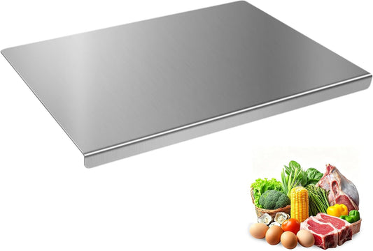 Stainless Steel Cutting Board with Lip, 16 x 12 Inches Kitchen Chopping Board for Countertop, Double-Sided Food-Grade Metal Cutting Board, L-Shaped Edge Chopping Mat for Kitchen Prep & Baking