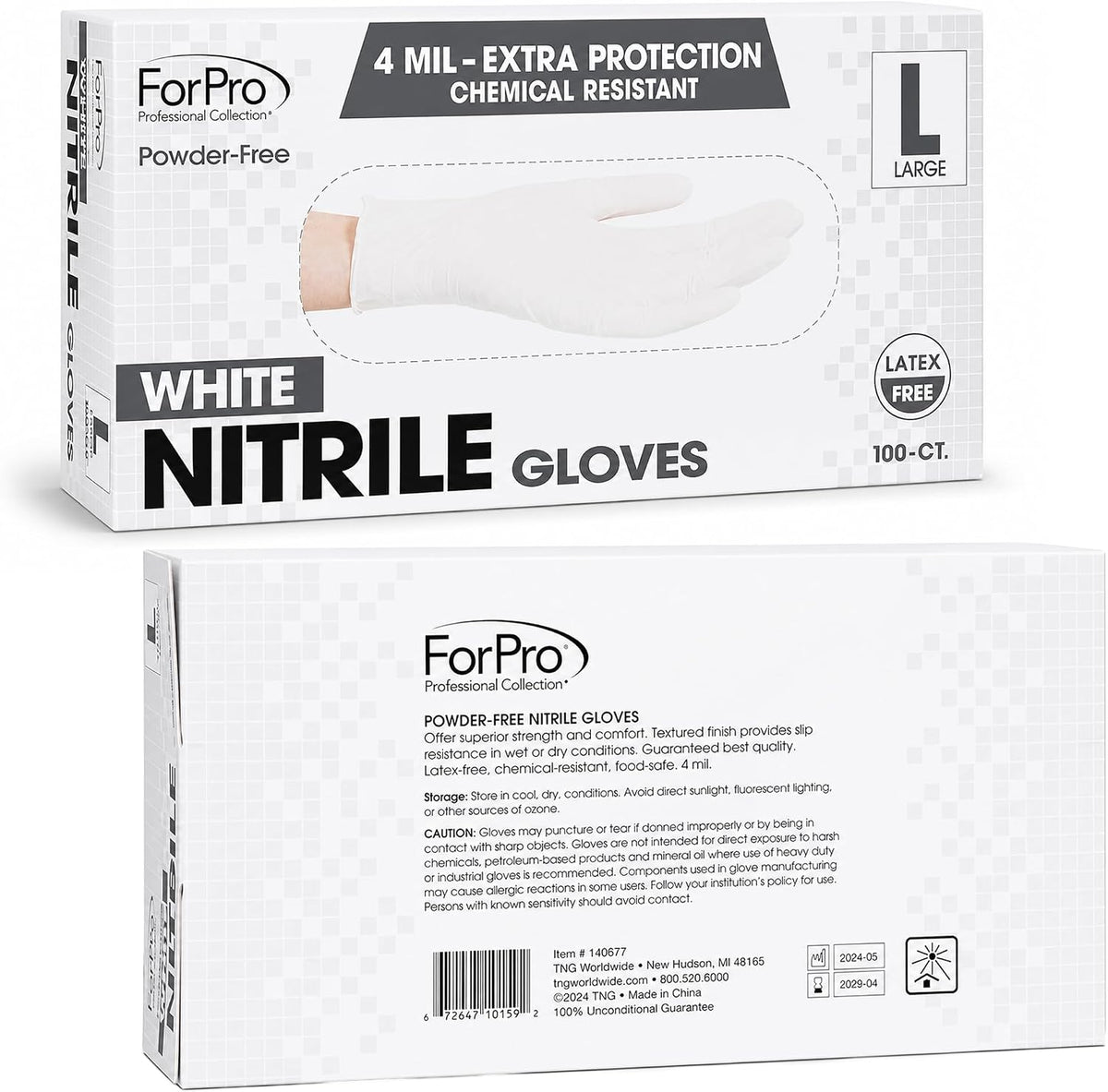 ForPro Disposable Nitrile Gloves, Chemical Resistant, Powder-Free, Latex-Free, Non-Sterile, Food Safe, 4 Mil