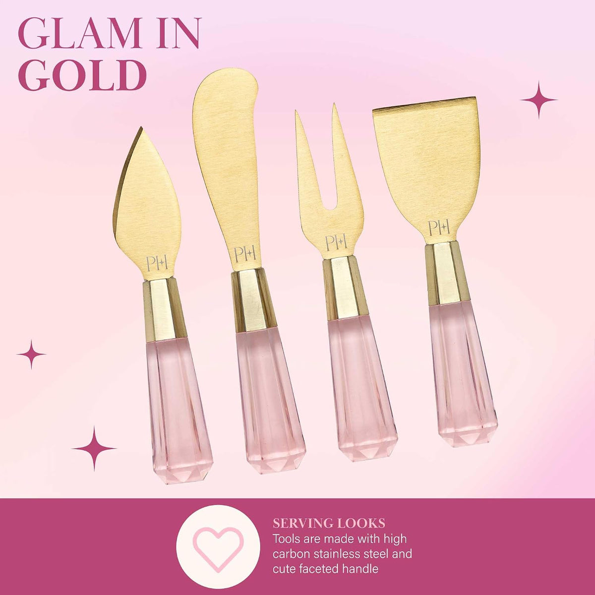 Paris Hilton Charcuterie Board and Serving Set, Bamboo Serving Board, Ceramic Dish, Cheese Utensils with Titanium Coated Blades, 6-Piece Set, Pink
