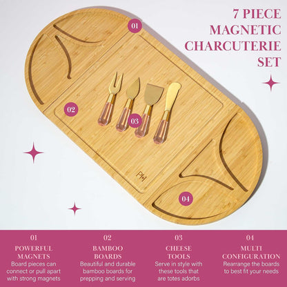 Paris Hilton Charcuterie Board and Serving Set, Bamboo Serving Board, Ceramic Dish, Cheese Utensils with Titanium Coated Blades, 6-Piece Set, Pink