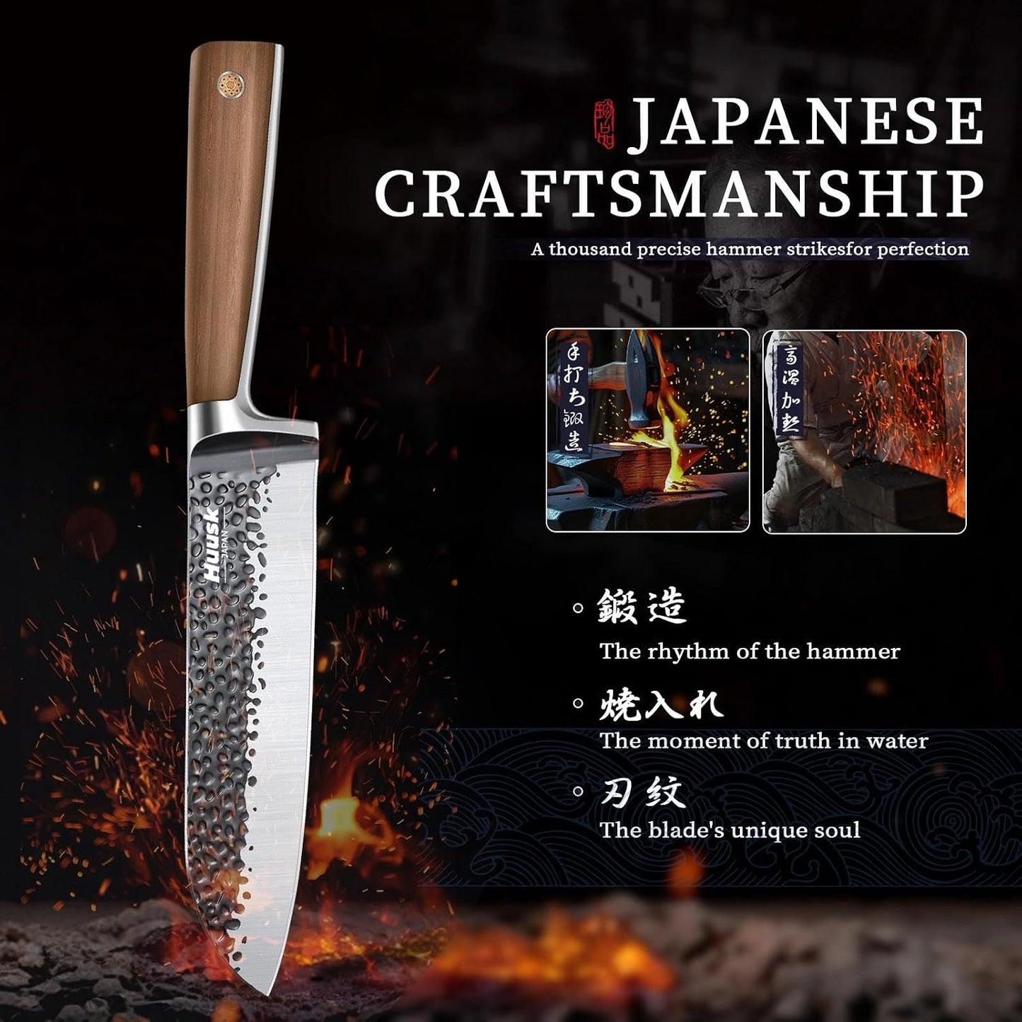 Huusk Santoku Knife 7 Inch Japanese Kitchen Knife Hand Forged Chopping Knives Razor Sharp Chef Knife for Vegetables Meat Home Cooking with Premium Present Box for Dad Mom