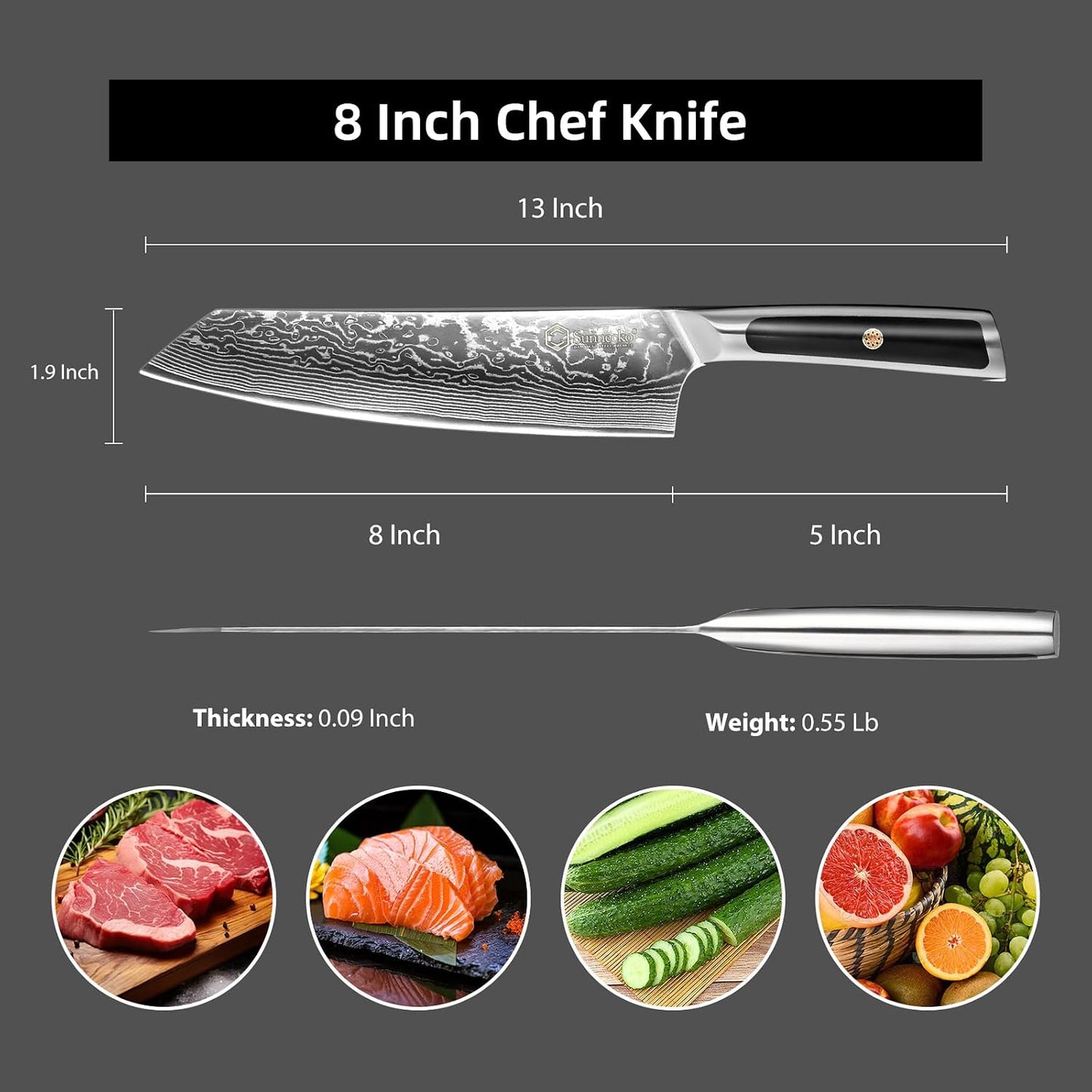 Damascus Kitchen Knife 8 Inch Carving Knife for Meat Slicing Knife Japanese VG10 Steel,Full Tang