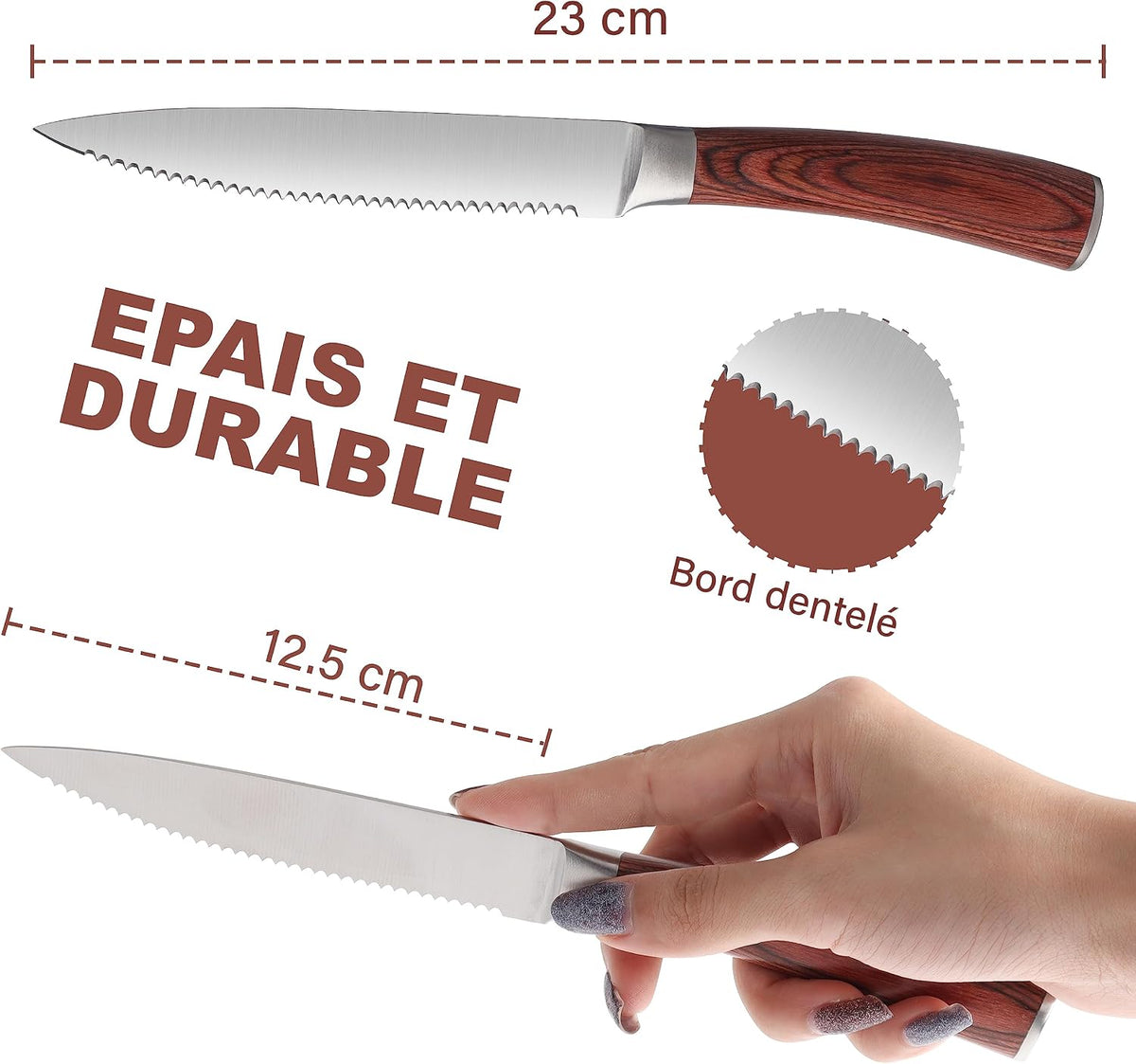 Laguiole Style Steak Knife Set of 8, Non-serrated Steak Knife Set with Olive Wood Handle, Sharp Stainless Steel Steak Knives with Gift Box, Dinner Cutlery Set for Home Party