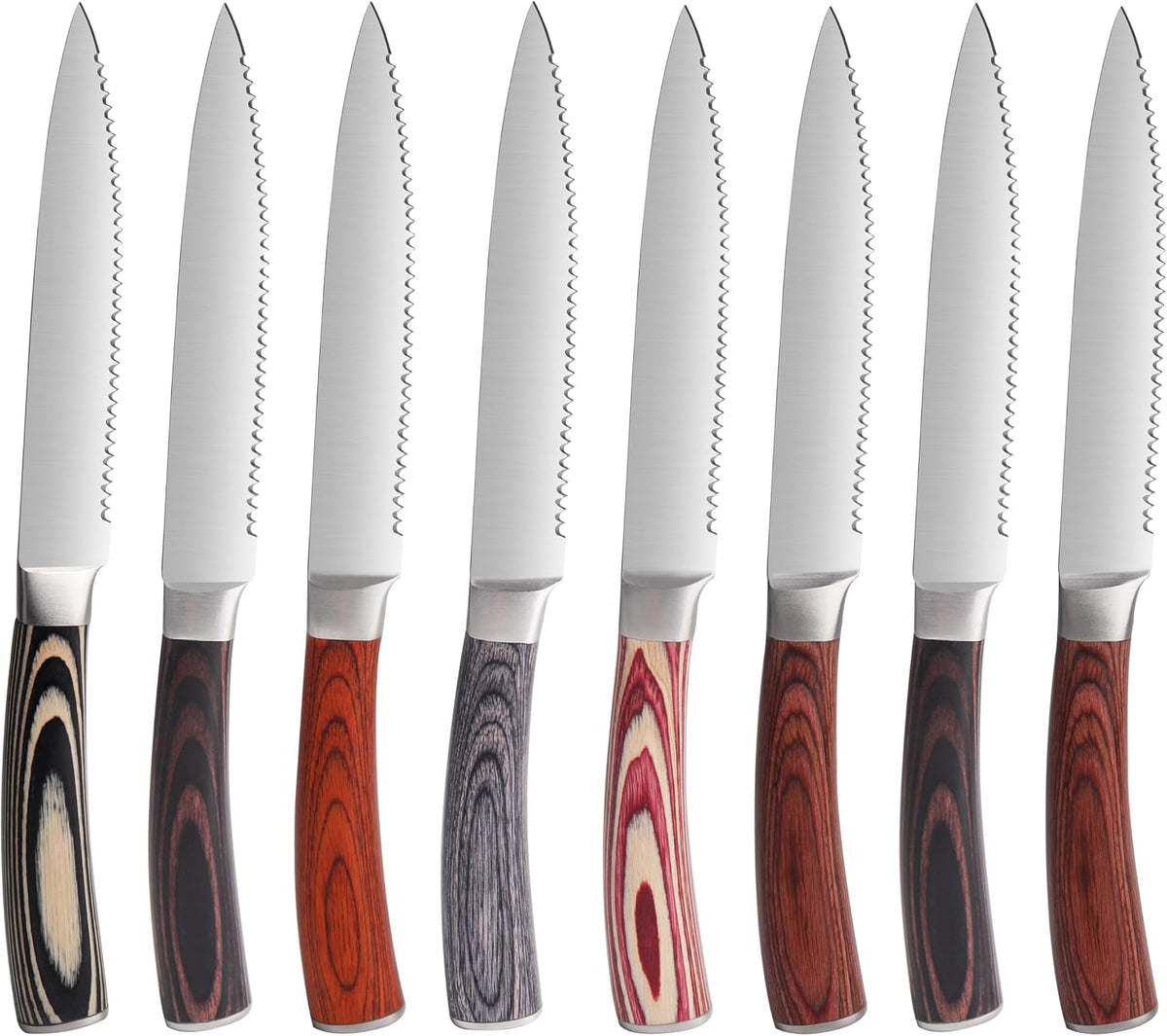 Laguiole Style Steak Knife Set of 8, Non-serrated Steak Knife Set with Olive Wood Handle, Sharp Stainless Steel Steak Knives with Gift Box, Dinner Cutlery Set for Home Party