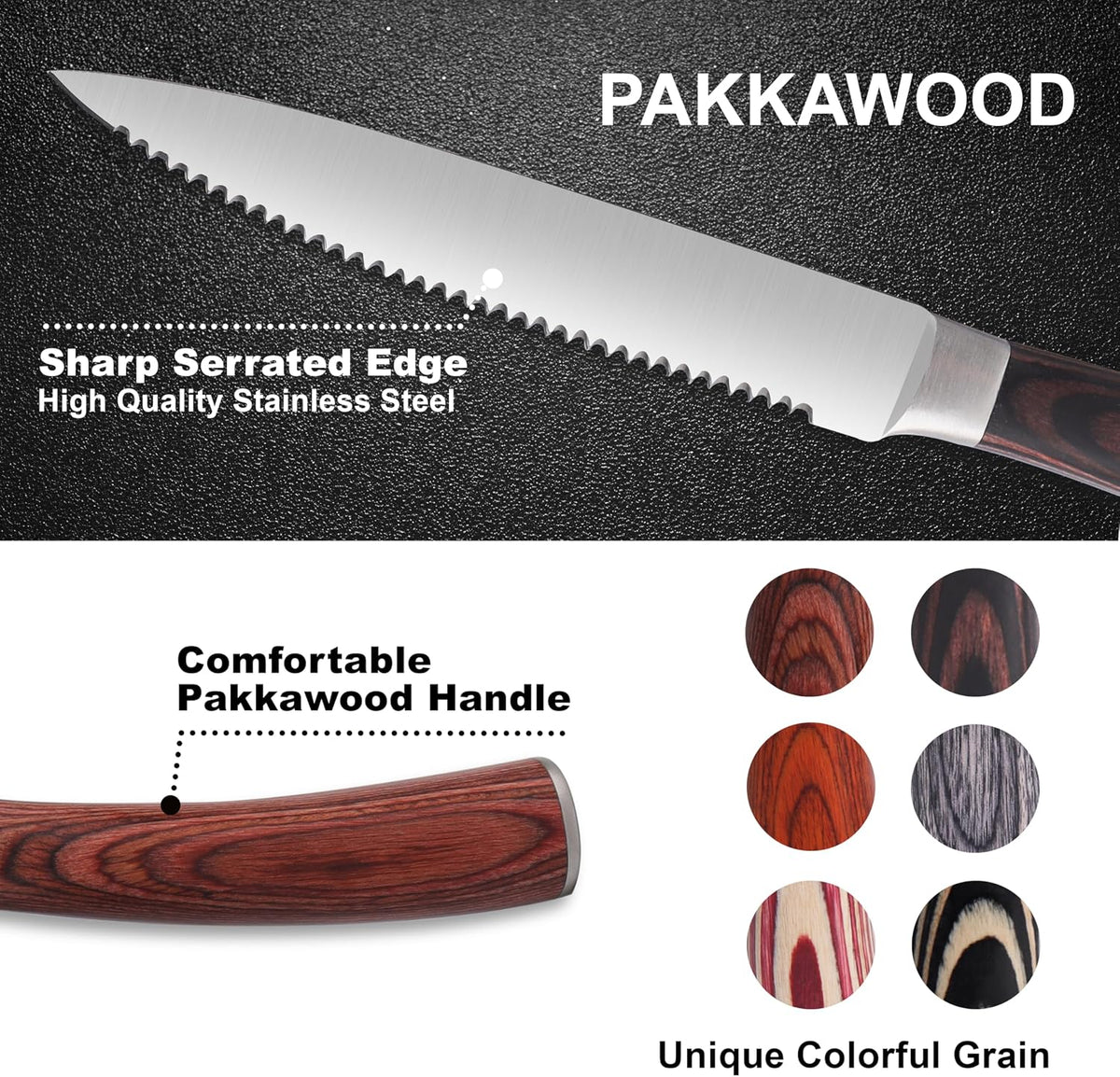 Laguiole Style Steak Knife Set of 8, Non-serrated Steak Knife Set with Olive Wood Handle, Sharp Stainless Steel Steak Knives with Gift Box, Dinner Cutlery Set for Home Party