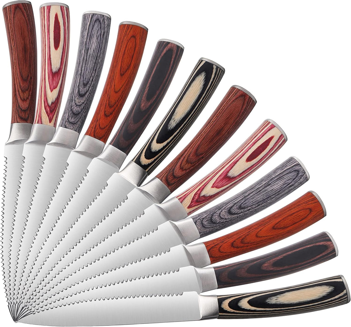 Laguiole Style Steak Knife Set of 8, Non-serrated Steak Knife Set with Olive Wood Handle, Sharp Stainless Steel Steak Knives with Gift Box, Dinner Cutlery Set for Home Party