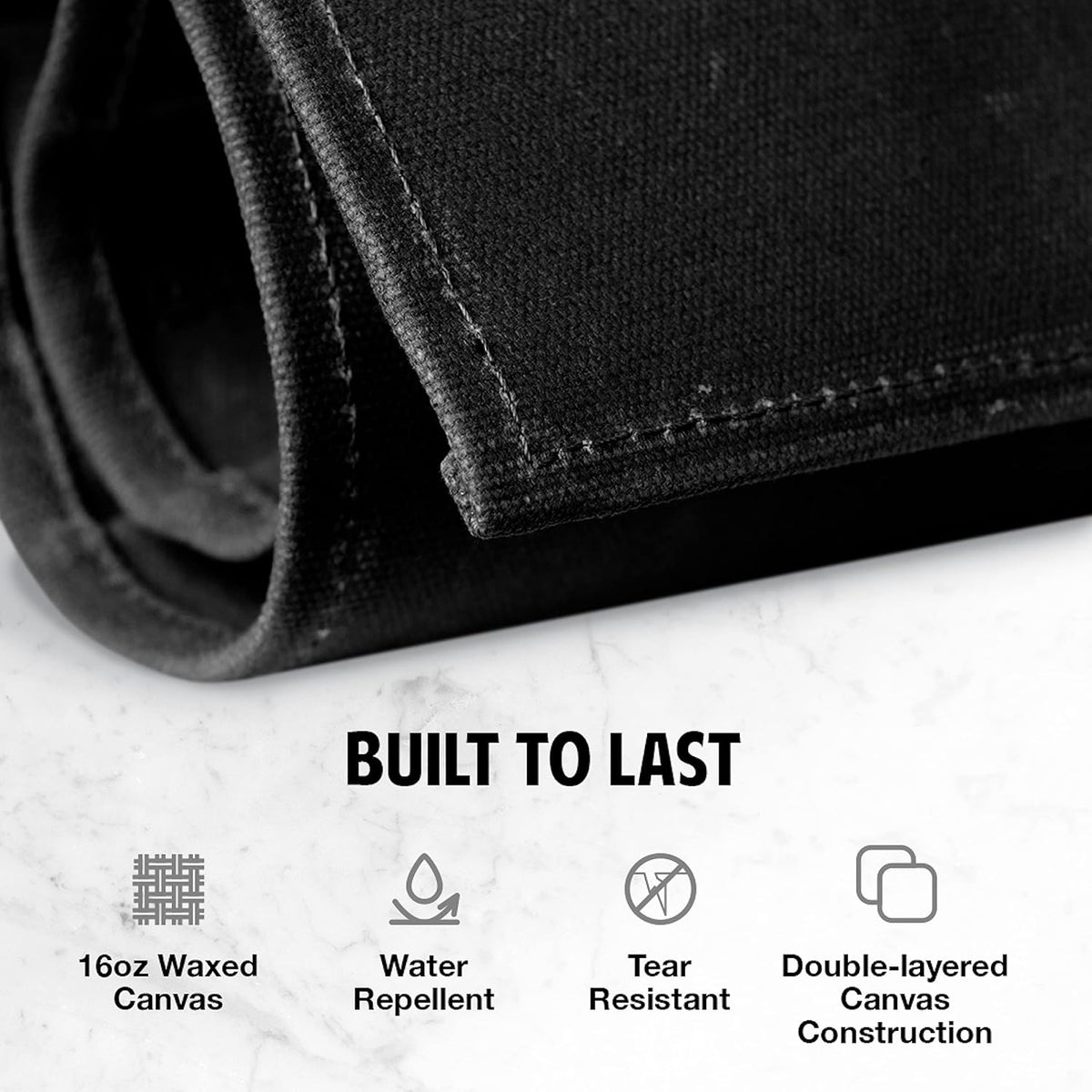 8 Pocket Cut Resistant Knife Roll - Waxed Canvas Carrying Case for Kitchen Knives and Kitchen Tools - Heavy Duty, Portable Knife Storage Bag for Traveling - Black Knife Pouch