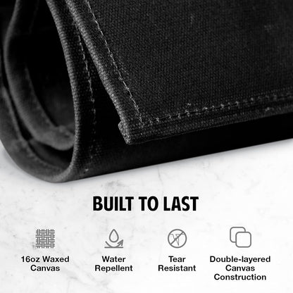 8 Pocket Cut Resistant Knife Roll - Waxed Canvas Carrying Case for Kitchen Knives and Kitchen Tools - Heavy Duty, Portable Knife Storage Bag for Traveling - Black Knife Pouch