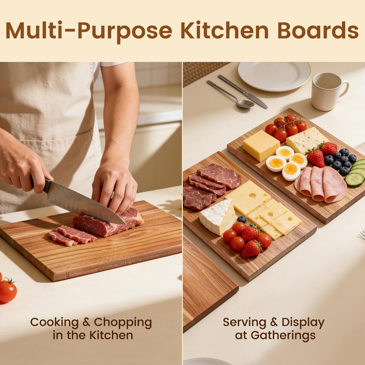 Acacia Wood Cutting Board Set of 3 with Stand, Multi-Size Book-Style Wooden Chopping Boards for Kitchen Food Prep, Meat, Fruit, Cheese, Charcuterie and Serving