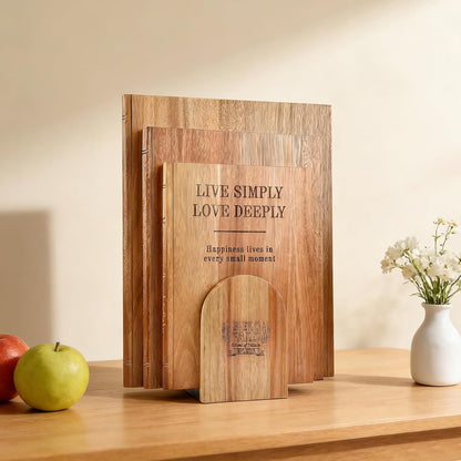 Acacia Wood Cutting Board Set of 3 with Stand, Multi-Size Book-Style Wooden Chopping Boards for Kitchen Food Prep, Meat, Fruit, Cheese, Charcuterie and Serving