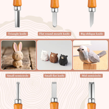 26 IN 1 Wood Carving Tools Kit for Beginners, Complete Woodworking Tools Set Including 4 Wood Knives and 6 Chisels, Wood Whittling Starter Kit for Woodworking DIY Hobby Projects