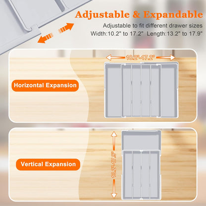 Expandable Large Silverware Organizer - BPA-Free Food-Safe Utensil Drawer Organizer Adjustable Kitchen Drawer Organizer Flatware Cutlery Tray, Classified Storage for Spoons Forks Knives
