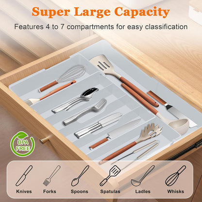 Expandable Large Silverware Organizer - BPA-Free Food-Safe Utensil Drawer Organizer Adjustable Kitchen Drawer Organizer Flatware Cutlery Tray, Classified Storage for Spoons Forks Knives