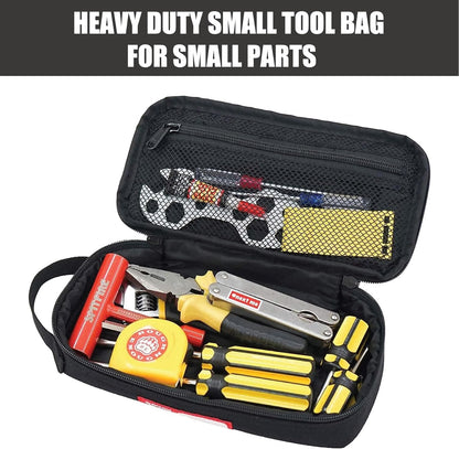 Rough Enough Small Tool Bag Pouch, Compact EDC Organizer | 9"x4"x1.7", YKK Zipper, 3mm Foam Padding, Carabiner and Keychain, Holds Tools, Cables, Multimeter, For Travel, Car, DIY