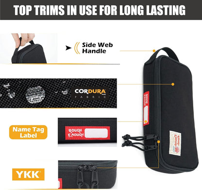 Rough Enough Small Tool Bag Pouch, Compact EDC Organizer | 9"x4"x1.7", YKK Zipper, 3mm Foam Padding, Carabiner and Keychain, Holds Tools, Cables, Multimeter, For Travel, Car, DIY