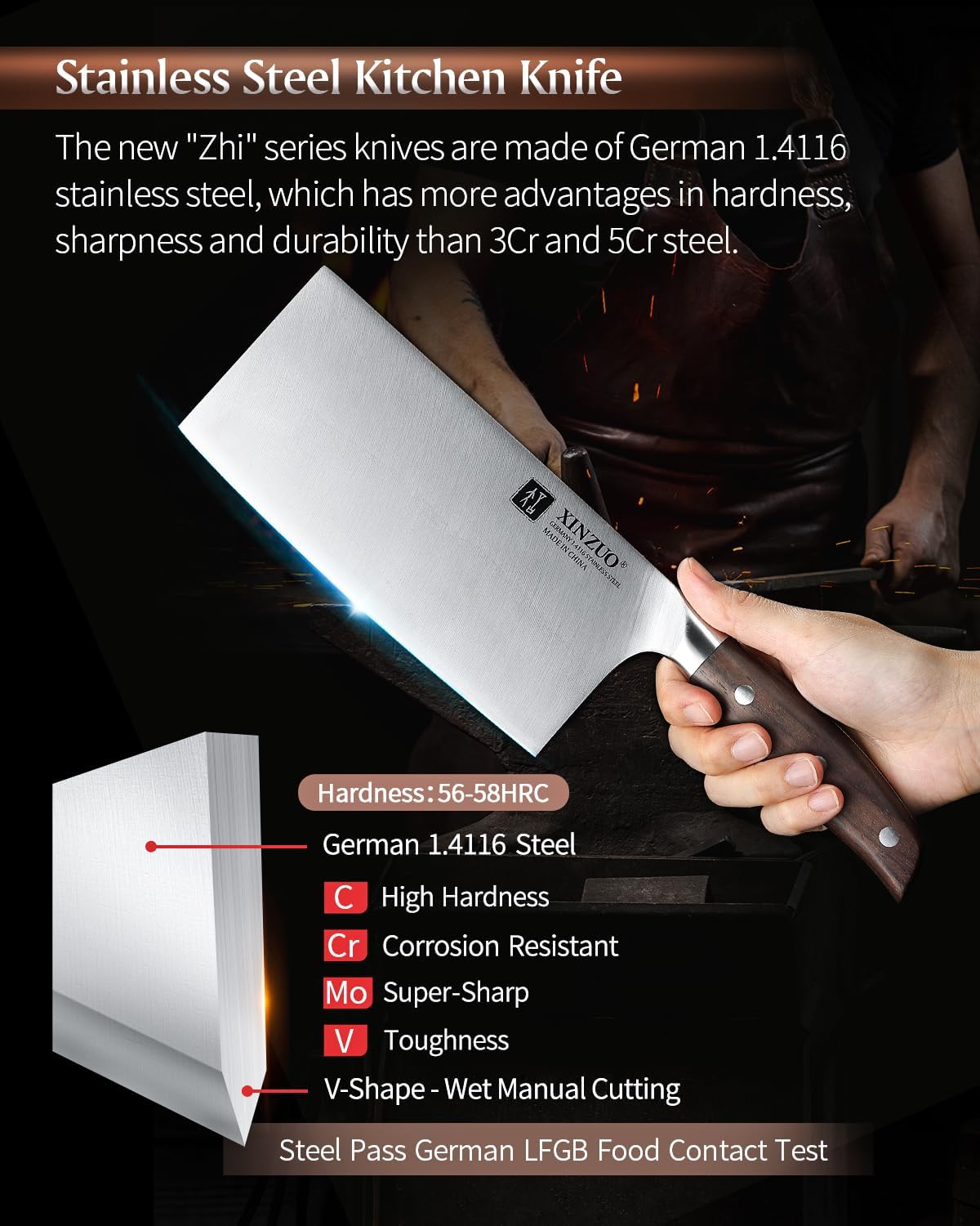 Meat Cleaver Knife, 7 Inches German Stainless Steel Chef Cleaver Knife,Vegetable Meat Cleaver,Multifunction Chopper Butcher Knife,Chinese Chef Knife, Ultra Sharp, Red Sandalwood Handle