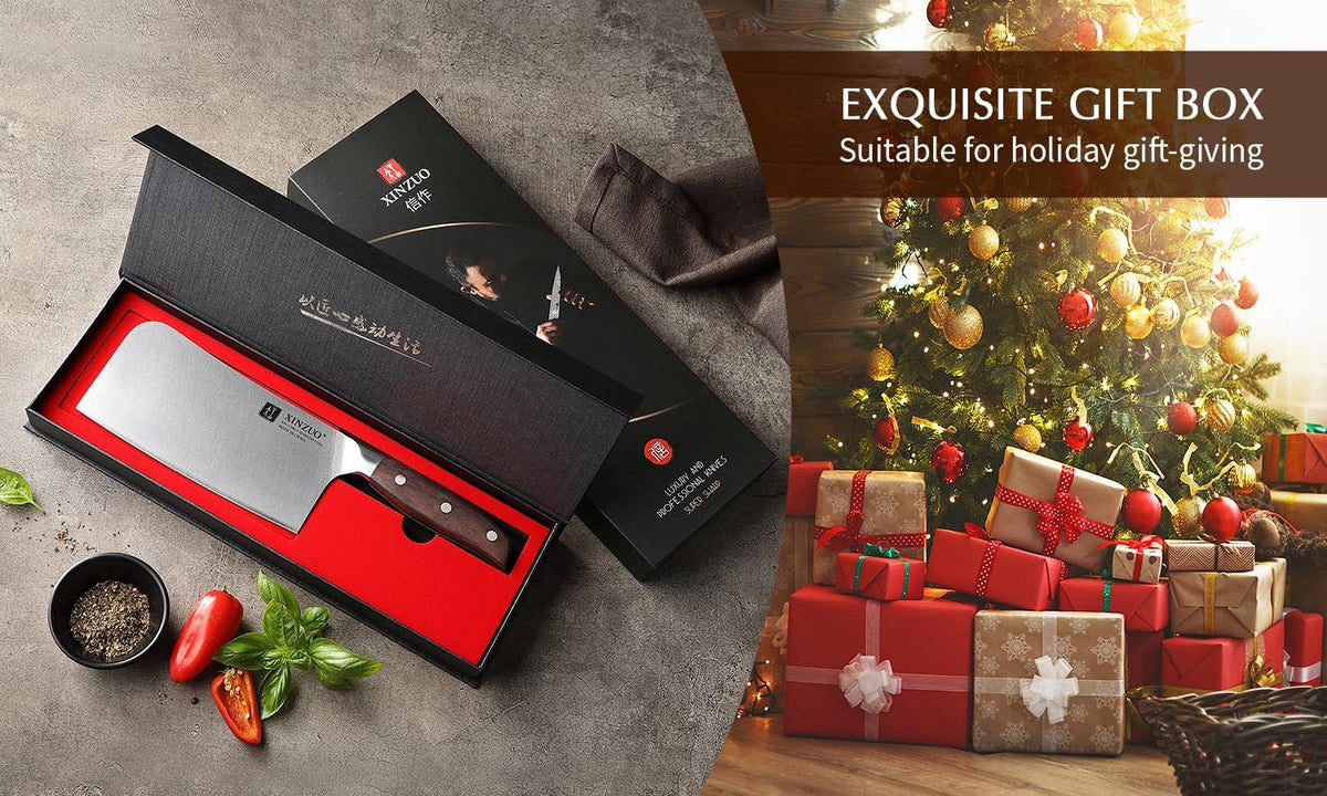 Meat Cleaver Knife, 7 Inches German Stainless Steel Chef Cleaver Knife,Vegetable Meat Cleaver,Multifunction Chopper Butcher Knife,Chinese Chef Knife, Ultra Sharp, Red Sandalwood Handle
