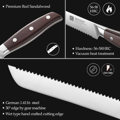 Meat Cleaver Knife, 7 Inches German Stainless Steel Chef Cleaver Knife,Vegetable Meat Cleaver,Multifunction Chopper Butcher Knife,Chinese Chef Knife, Ultra Sharp, Red Sandalwood Handle
