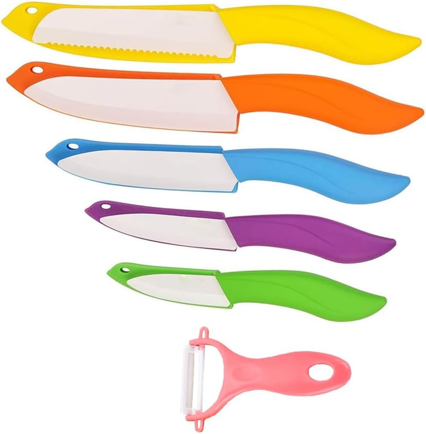 Ceramic Knife Set 6 Piece Ceramic Knives Colored with Cover Kitchen Knife Set include Peeler 3 inch Paring Knife Bread knife 6 inch Small Chef Knife