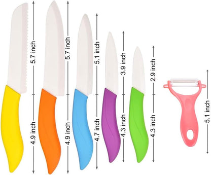 Ceramic Knife Set 6 Piece Ceramic Knives Colored with Cover Kitchen Knife Set include Peeler 3 inch Paring Knife Bread knife 6 inch Small Chef Knife