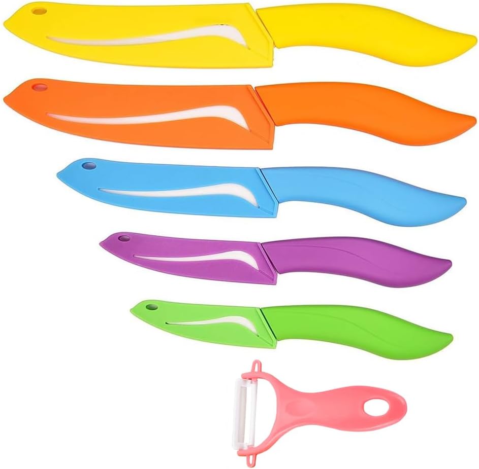 Ceramic Knife Set 6 Piece Ceramic Knives Colored with Cover Kitchen Knife Set include Peeler 3 inch Paring Knife Bread knife 6 inch Small Chef Knife