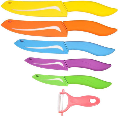 Ceramic Knife Set 6 Piece Ceramic Knives Colored with Cover Kitchen Knife Set include Peeler 3 inch Paring Knife Bread knife 6 inch Small Chef Knife