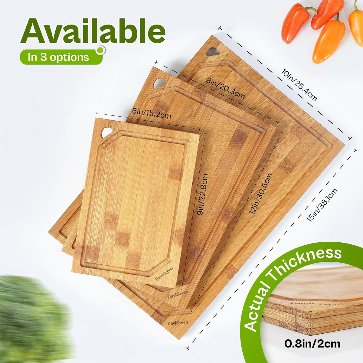 Bamboo Cutting Board Set of 3 for Kitchen, Reversible Carbonized Bamboo Cutting Boards with Juice Groove & Hidden Handles, 3 Sizes for Meal Prep, Chopping, Serving & Everyday Cooking