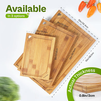 Bamboo Cutting Board Set of 3 for Kitchen, Reversible Carbonized Bamboo Cutting Boards with Juice Groove & Hidden Handles, 3 Sizes for Meal Prep, Chopping, Serving & Everyday Cooking
