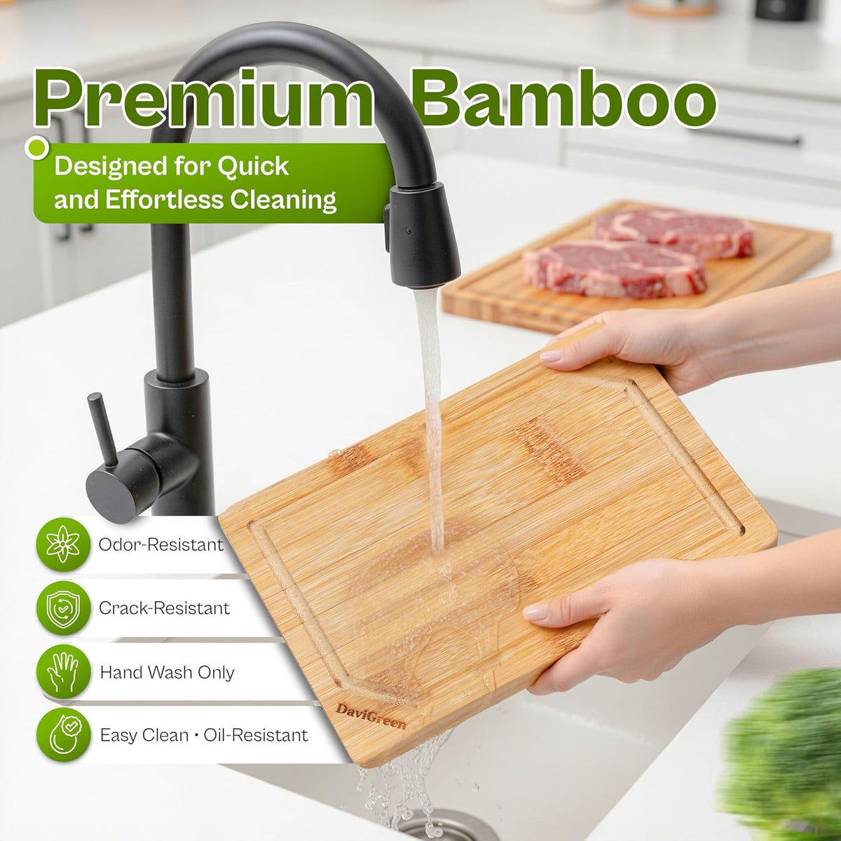 Bamboo Cutting Board Set of 3 for Kitchen, Reversible Carbonized Bamboo Cutting Boards with Juice Groove & Hidden Handles, 3 Sizes for Meal Prep, Chopping, Serving & Everyday Cooking
