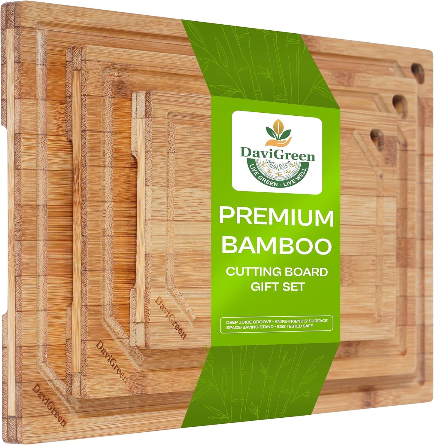 Bamboo Cutting Board Set of 3 for Kitchen, Reversible Carbonized Bamboo Cutting Boards with Juice Groove & Hidden Handles, 3 Sizes for Meal Prep, Chopping, Serving & Everyday Cooking