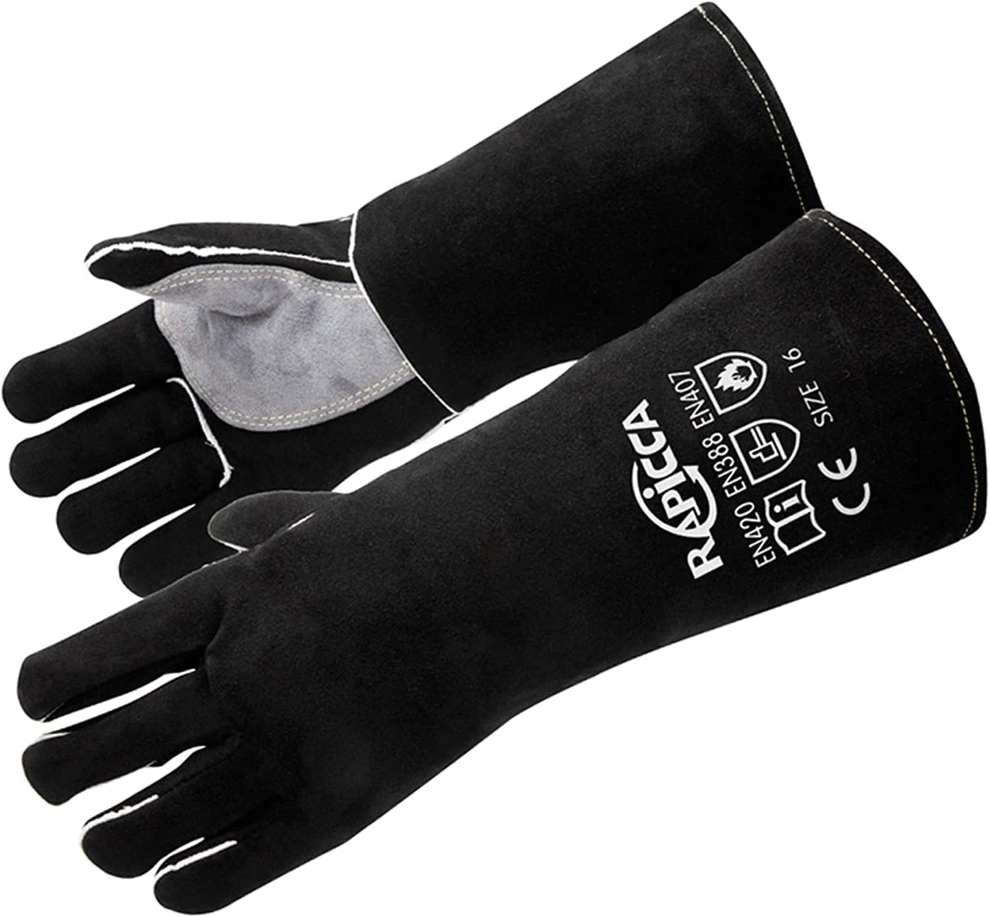 Fireplace Gloves Fire Heat Resistant: Dark-Grey 16IN 932℉ - Fireproof Leather for Fireplace Fire Pit Wood Stove Campfire Furnace BBQ Grill Oven Stick Mig Welding Welder Gear - Birthday Gift XL
