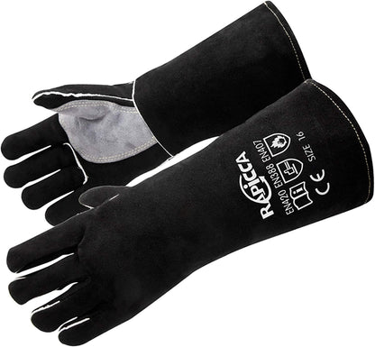 Fireplace Gloves Fire Heat Resistant: Dark-Grey 16IN 932℉ - Fireproof Leather for Fireplace Fire Pit Wood Stove Campfire Furnace BBQ Grill Oven Stick Mig Welding Welder Gear - Birthday Gift XL