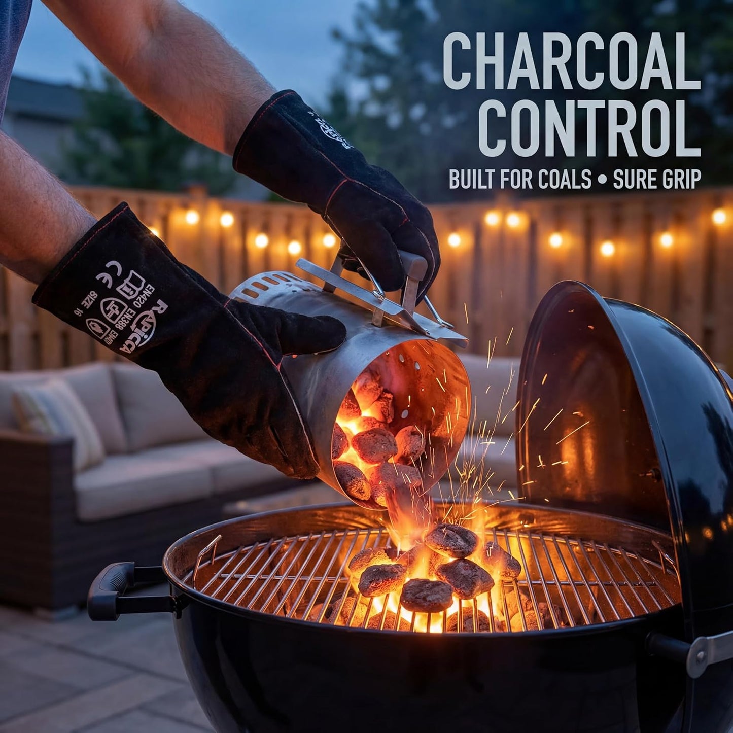 Fireplace Gloves Fire Heat Resistant: Dark-Grey 16IN 932℉ - Fireproof Leather for Fireplace Fire Pit Wood Stove Campfire Furnace BBQ Grill Oven Stick Mig Welding Welder Gear - Birthday Gift XL