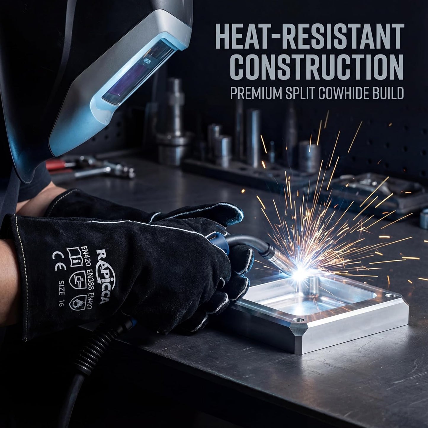 Fireplace Gloves Fire Heat Resistant: Dark-Grey 16IN 932℉ - Fireproof Leather for Fireplace Fire Pit Wood Stove Campfire Furnace BBQ Grill Oven Stick Mig Welding Welder Gear - Birthday Gift XL