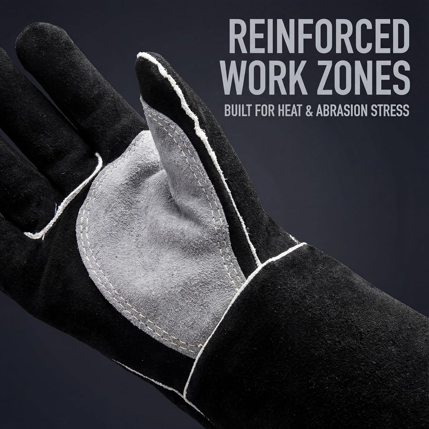 Fireplace Gloves Fire Heat Resistant: Dark-Grey 16IN 932℉ - Fireproof Leather for Fireplace Fire Pit Wood Stove Campfire Furnace BBQ Grill Oven Stick Mig Welding Welder Gear - Birthday Gift XL