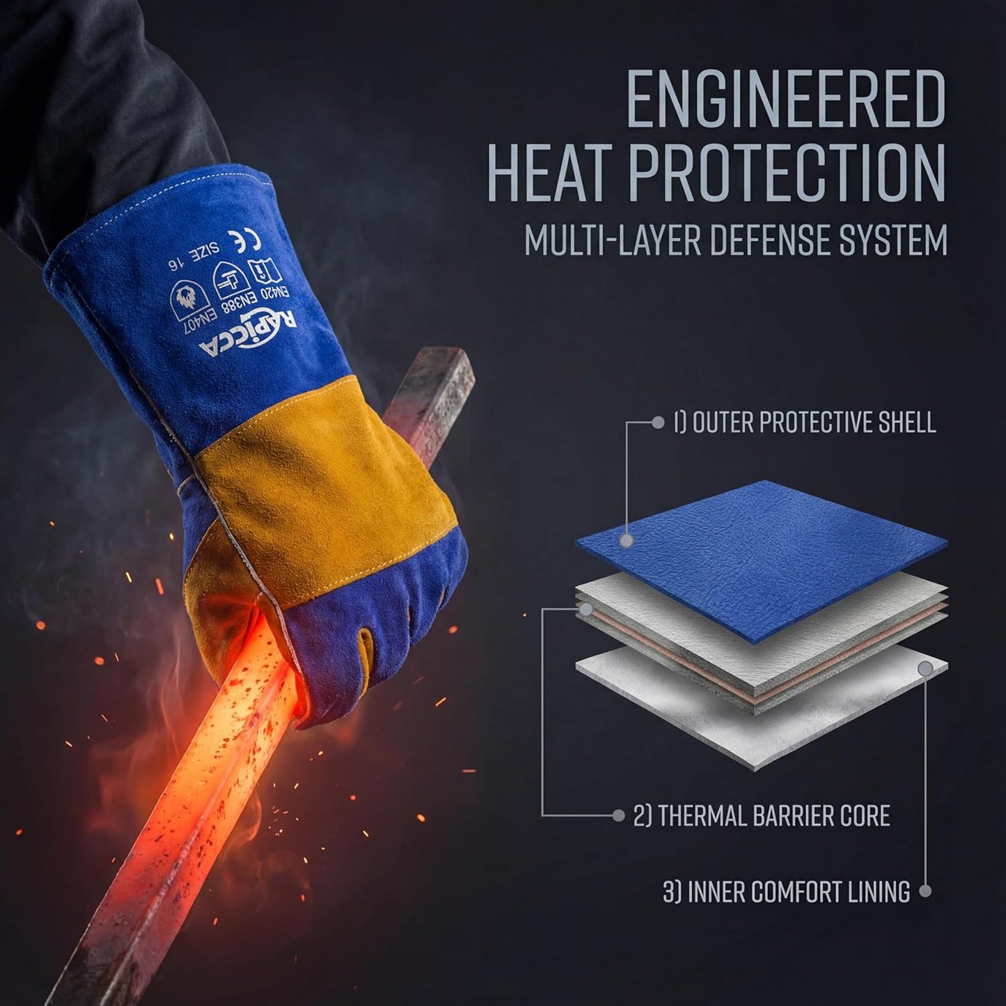 Fireplace Gloves Fire Heat Resistant: Dark-Grey 16IN 932℉ - Fireproof Leather for Fireplace Fire Pit Wood Stove Campfire Furnace BBQ Grill Oven Stick Mig Welding Welder Gear - Birthday Gift XL