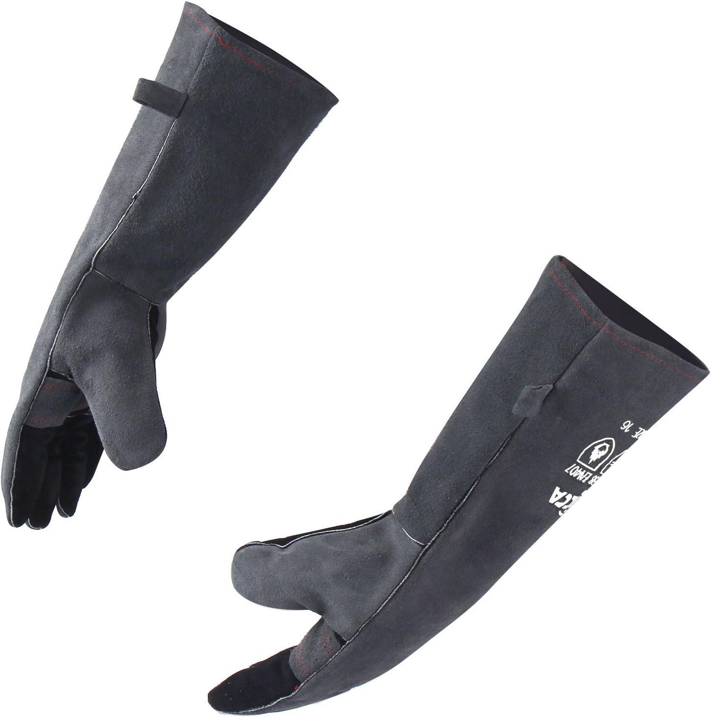 Fireplace Gloves Fire Heat Resistant: Dark-Grey 16IN 932℉ - Fireproof Leather for Fireplace Fire Pit Wood Stove Campfire Furnace BBQ Grill Oven Stick Mig Welding Welder Gear - Birthday Gift XL